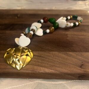 Golden Heart HangCharm (snow jade,Canadian jade,brown cat’s eye,malachite